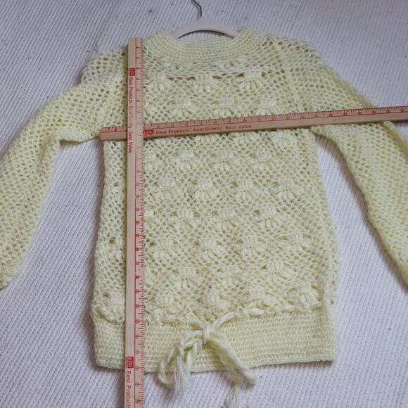 Vintage Handmade Crochet Knit Sweater Pullover Cream Open Weave Size M - Picture 3 of 6